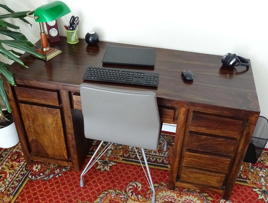 Indyjskie biurko z litego drewna palisander + krzesło – AlmiDecor