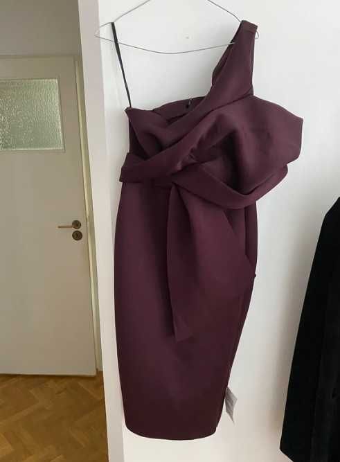Burgundowa sukienka Scuba midi asymetryczna dopasowana rozmiar M asos