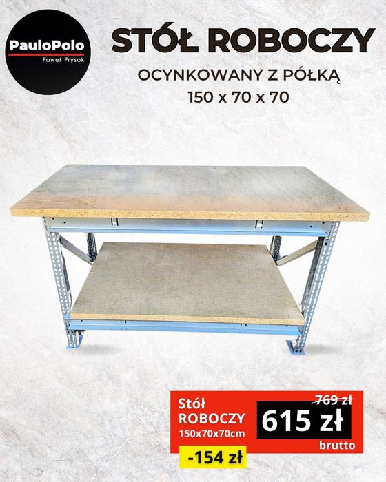 Stół Warsztatowy Mocny 150cm x 70cm Ocynkowany Duży