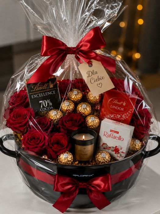 Gift Box w Garnku | Prezent Premium | Kwiaty | Ferrero | Lindt | Raffaello