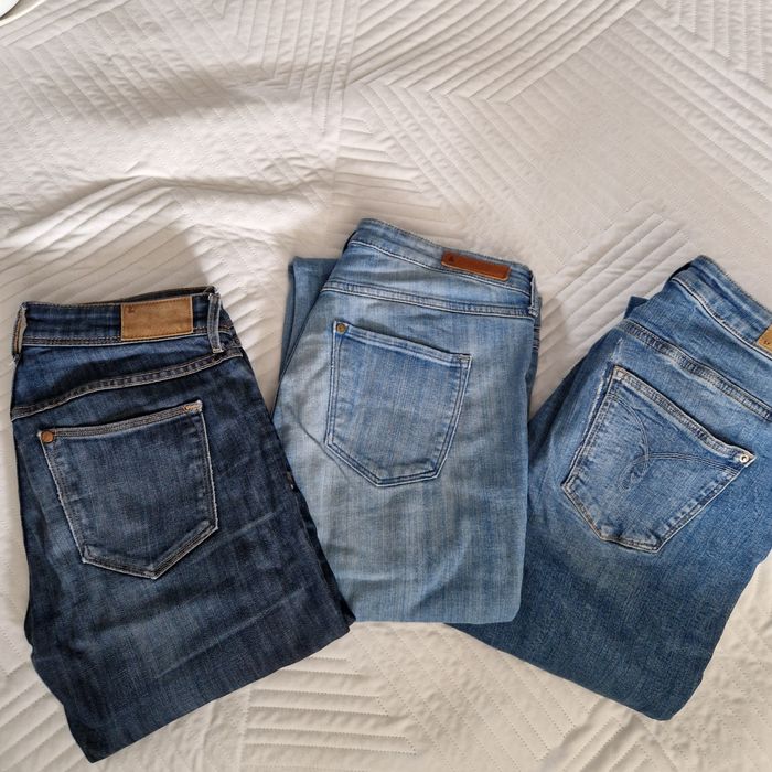 3x spodnie skinny H&M Esprit 29/32 uszkodzone długie rurki