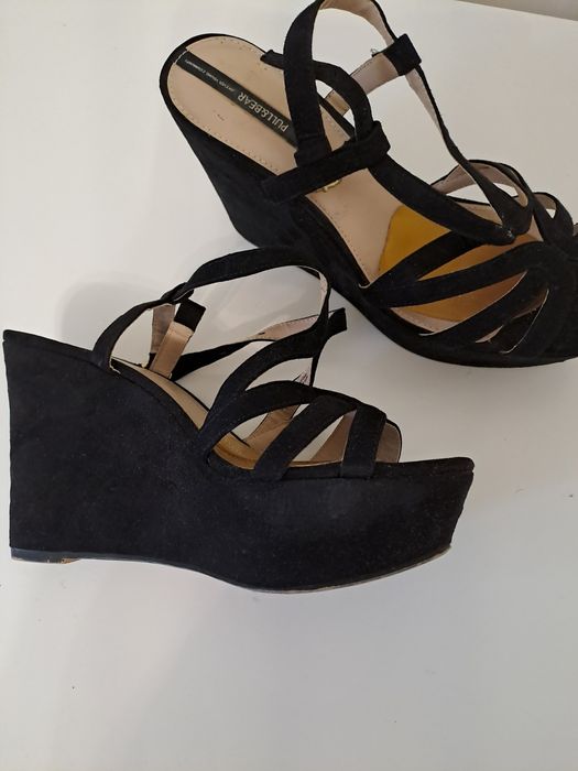 sandały Pull&Bear 39, platforma, czarny welur