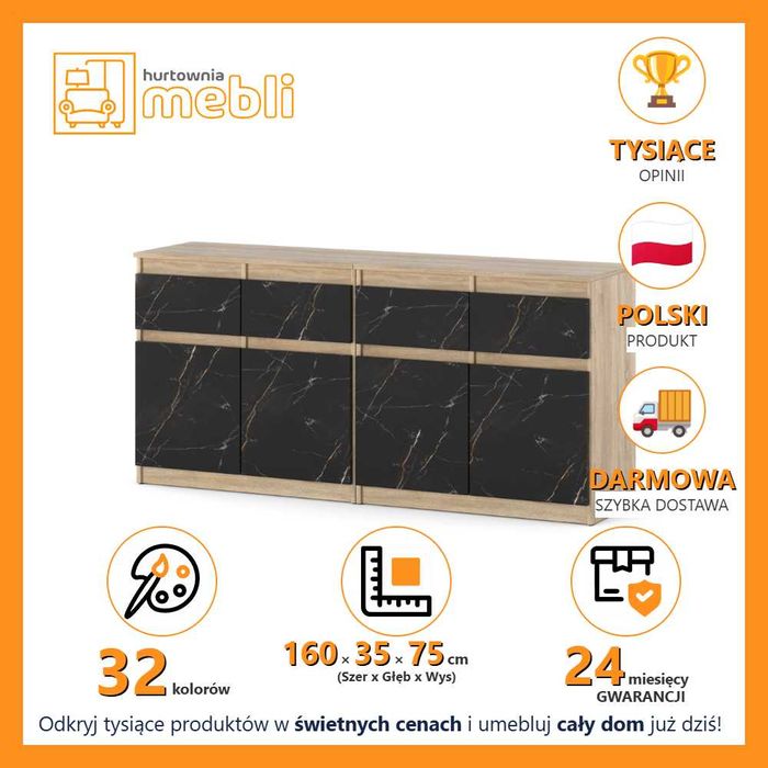 Komoda Nowoczesna Olia Mini 160cm 4 Szuflady Szafka Do Salonu Sypialni