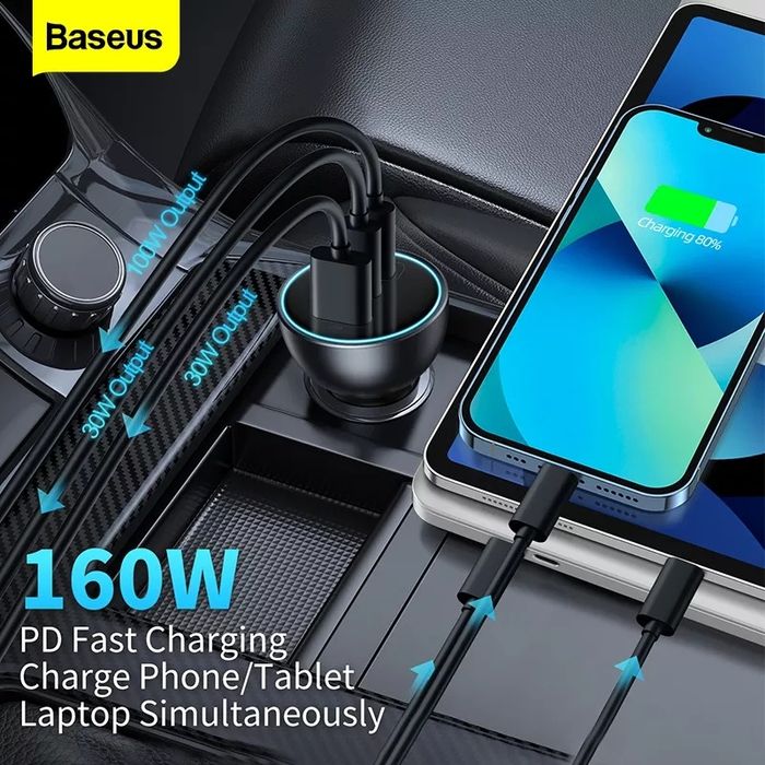 Зарядное Baseus 160W авто зарядка ноутбук MacBook Pro air ipad xiaomi