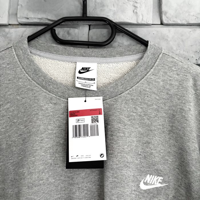Bluza bez kaptura crewneck nike air swoosh haft logo szara tech drill