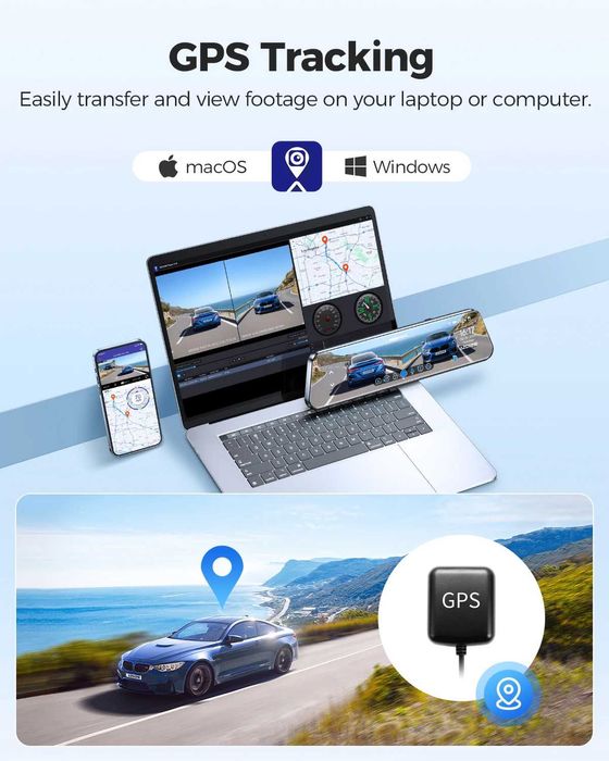 Дзеркало-відеореєстратор 4k + задня камера AZDOME PG17 WiFi GPS 12"