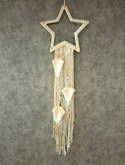 Makrama ozdoba ścienna gwiazda listki koraliki