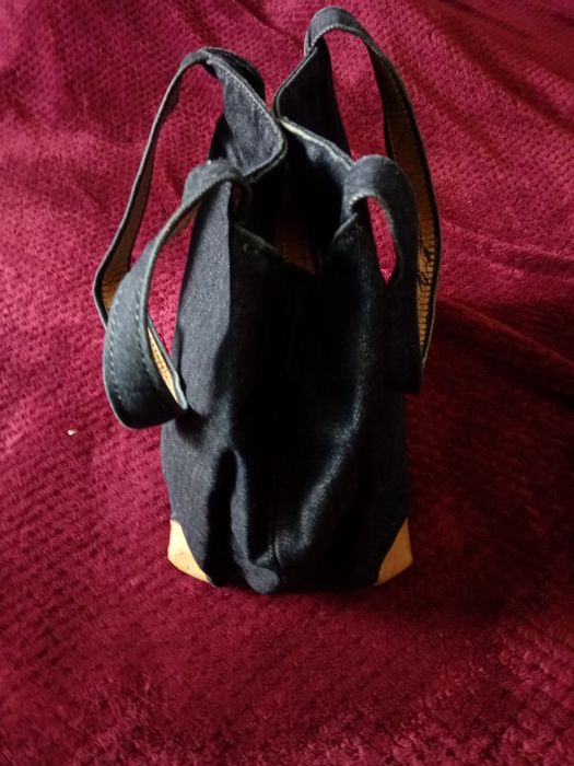 Mala tote bag de ganga escura e bege Produção artesanal