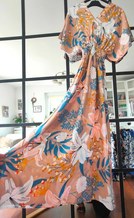 Mega sukienka na lato midi maxi kwiaty lilie L / XL