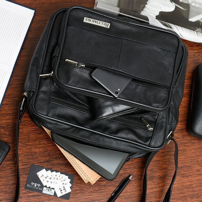Beltimore pojemna skórzana torba męska do pracy listonoszka czarna