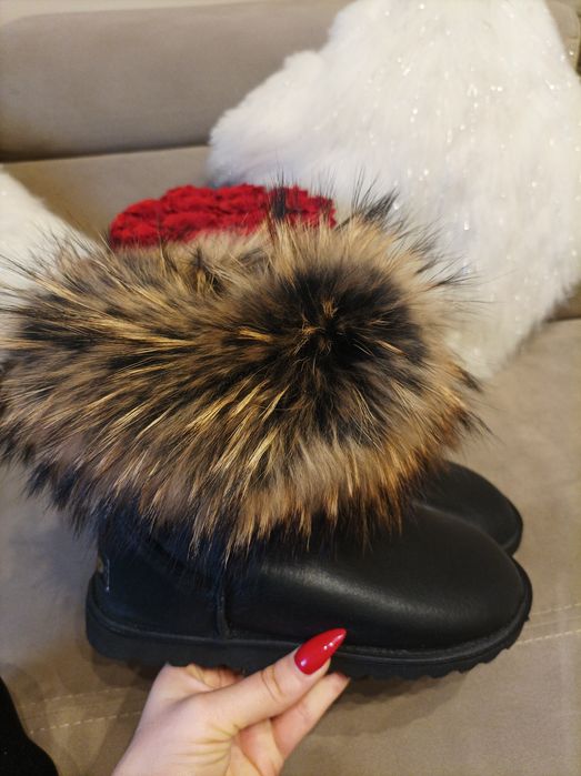 Eleganckie śniegowce naturalna skóra owcza jenot