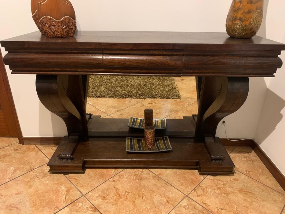 Conjunto Consola + Espelho em Madeira — Estilo Clássico/Art Déco