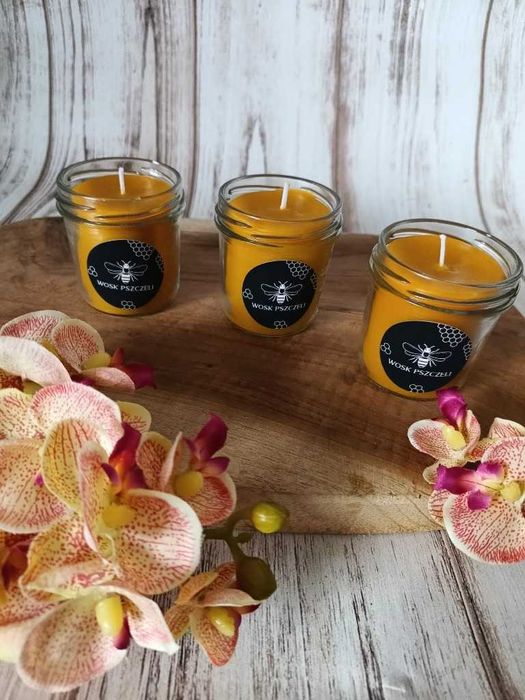 Świeca z wosku pszczelego w słoiku 3 sztuki