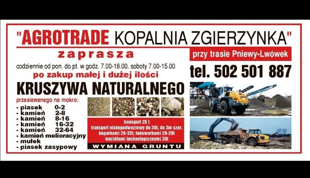 Kopalnia Kruszyw Naturalnych w Zgierzynce , Zwir ,Piasek , Ziemia