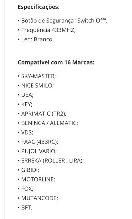 Comando portão universal