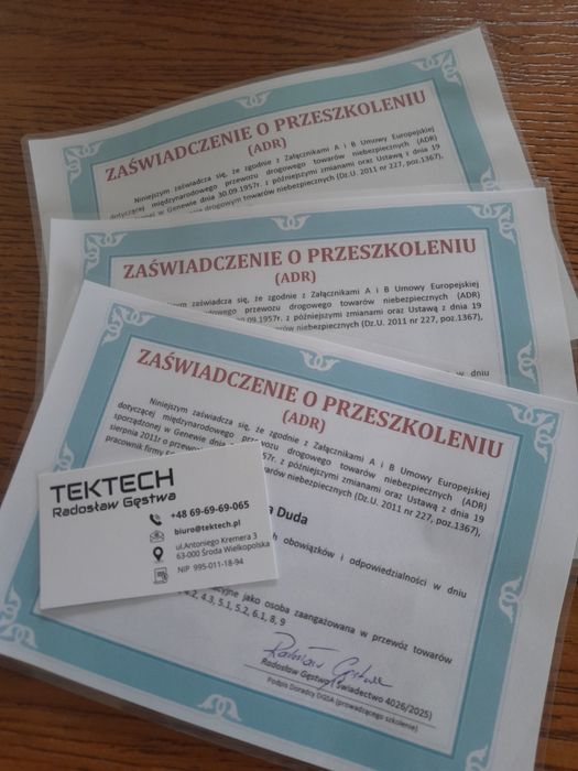 Szkolenia Personelu ADR - Spedytorzy, Magazynierzy, Kierowcy DGSA - Um