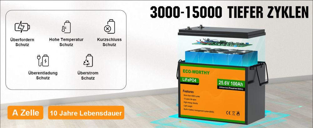 Акумулятор ECO-WORTHY LiFePO4 24 V 1000 Ah (2560Wh) BMS 3000+ циклів