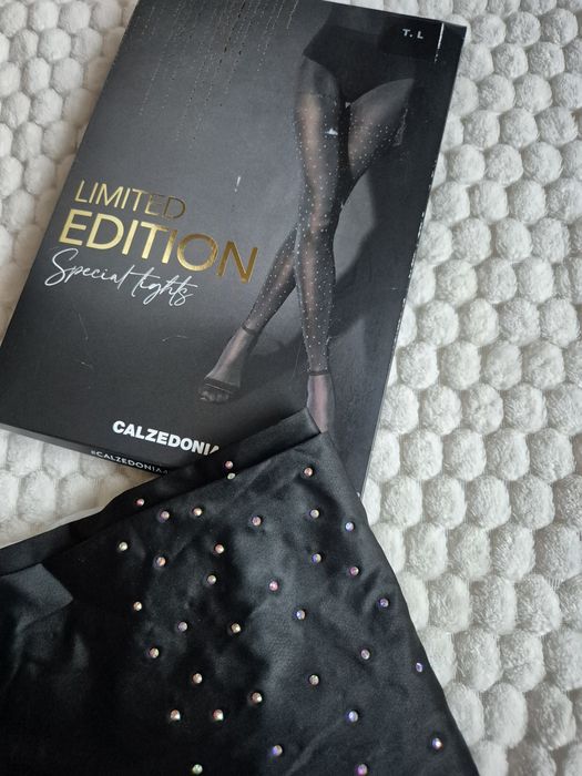 Rajstopy Calzedonia S, M, L limited edition special tights czarne półkryjące z kryształkami opalizujące Swarovski sztrasy