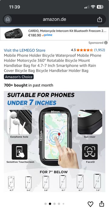 Suporte telemovel impermeavel para mota ou bicicleta