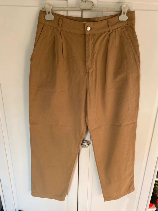 MNG mango spodnie chinos baggy wysoki stan kamel