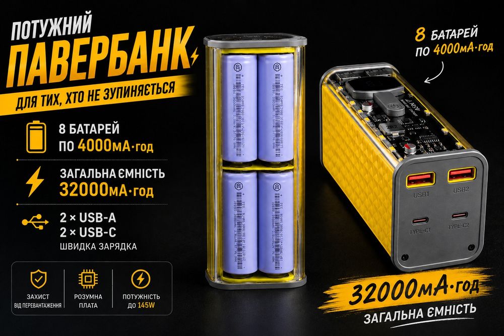 ПОТУЖНИЙ ПАВЕРБАНК 32 000 мАг швидка зарядка | 21700