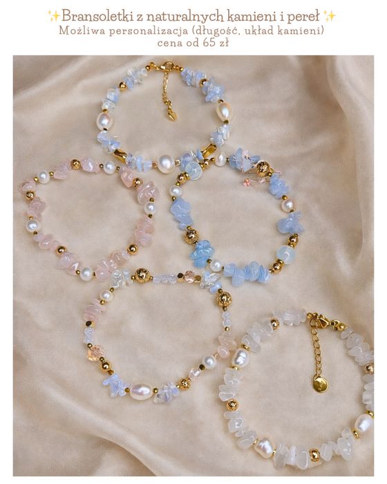 Autorskie kolie naszyjnik  z naturalnych kamieni i pereł