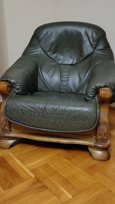 Zestaw wypoczynkowy Kler skóra, drewno lite