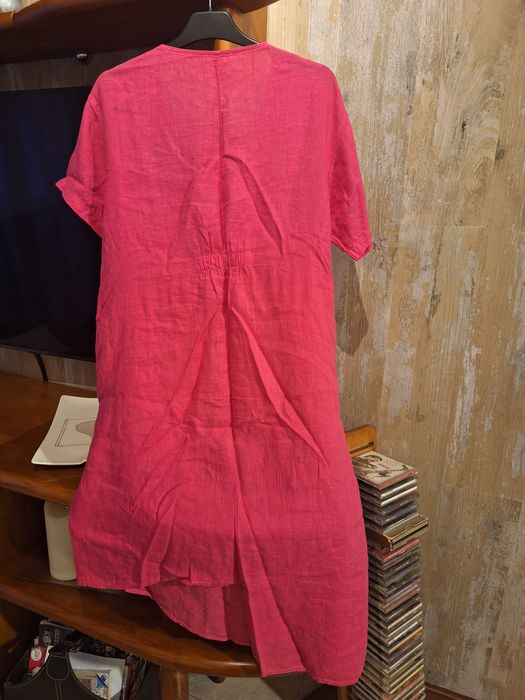 Vestido Rosa forte, em linho