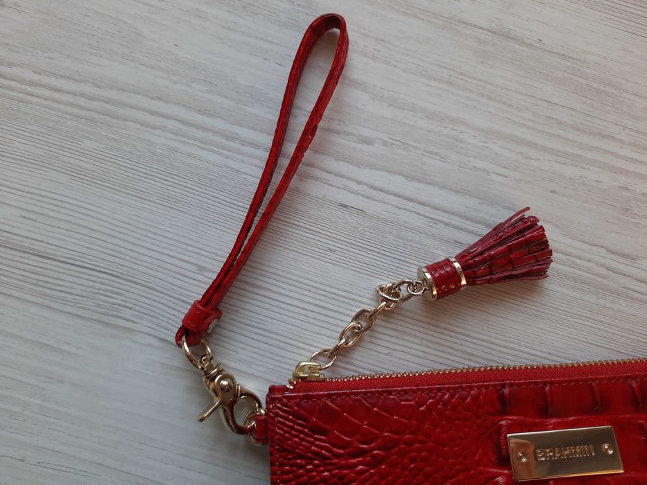 Брендовый красный клатч Brahmin натуральная кожа кожаная сумка