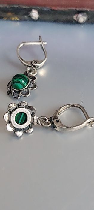 Srebrne kolczyki 925 z malachitem