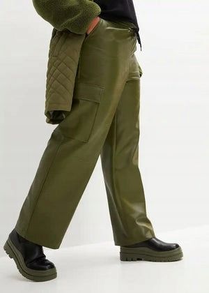 B.P.C spodnie khaki, luźne eko skóra r.52