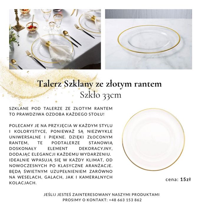 Talerz szklany ze złotym rantem