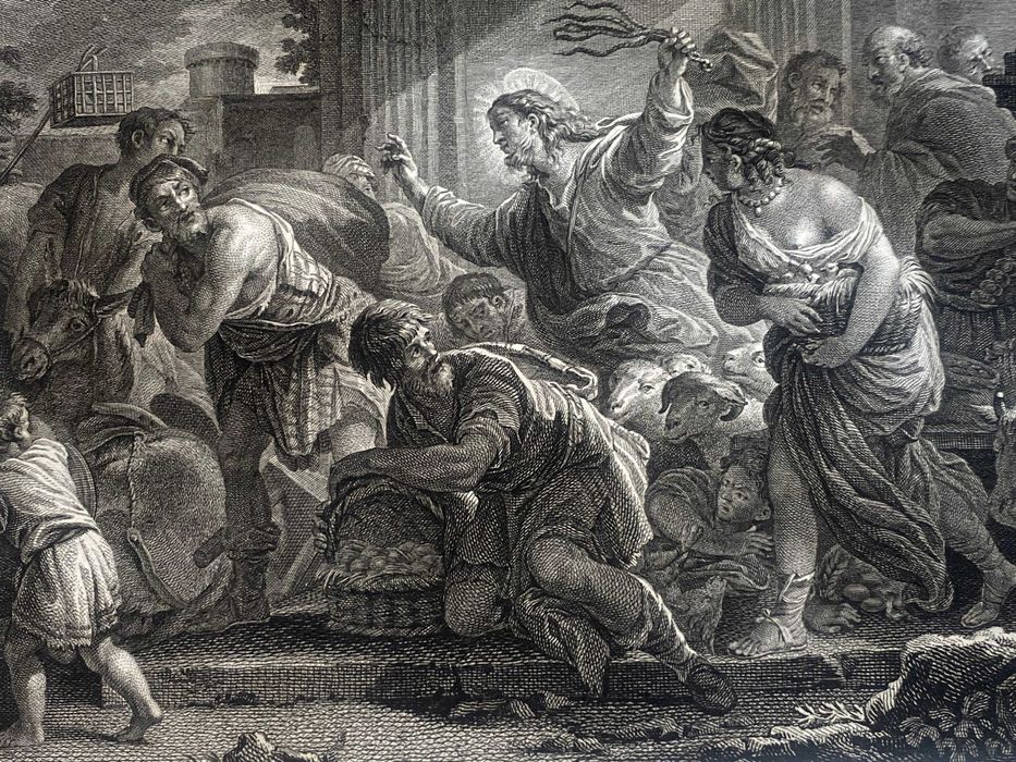 Wypędzenie przekupniów ze świątyni oryginalny miedzioryt z 1786 roku