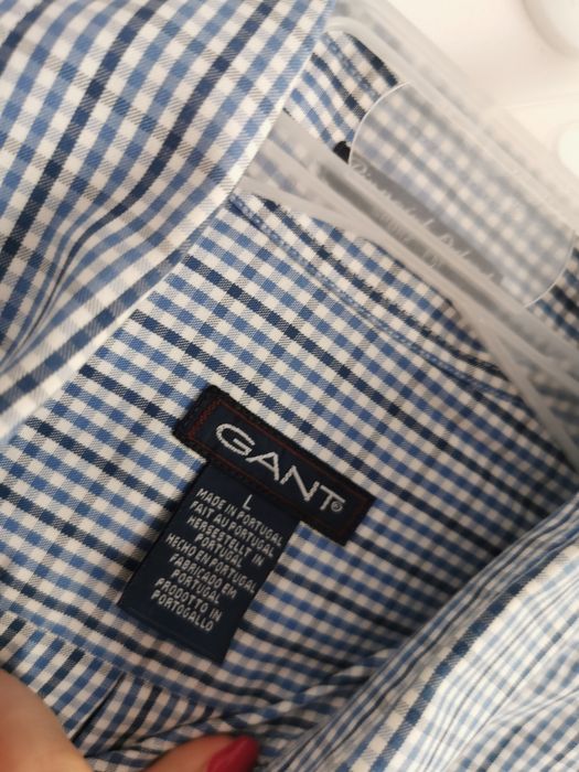 Gant koszula w kratkę męska logowana bawełniana L/XL