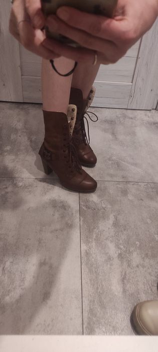 Buty Lasocki botki kozaki 37 skóra brązowe brąz wiązane obcas na obcas