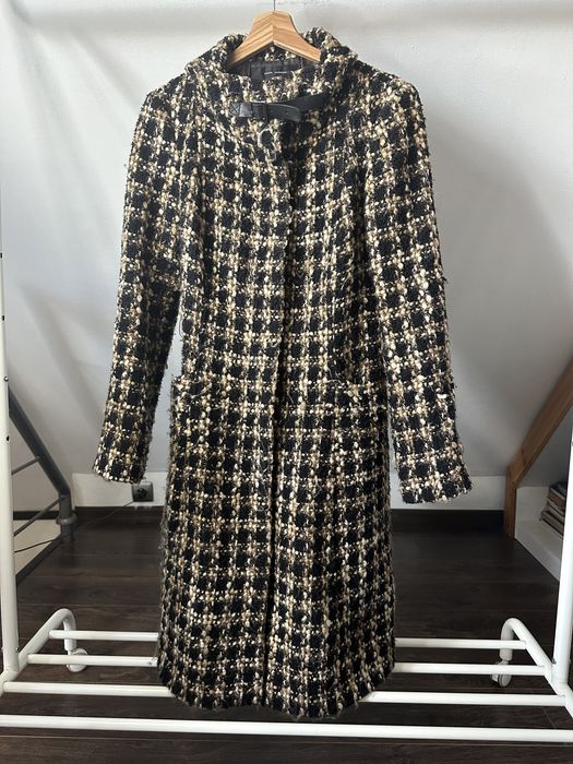 Płaszcz wełniany w kratę Zara jesień zima modny długi