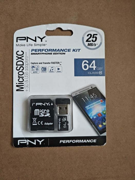 Cartão MicroSD 64GB + adaptador USB e SD