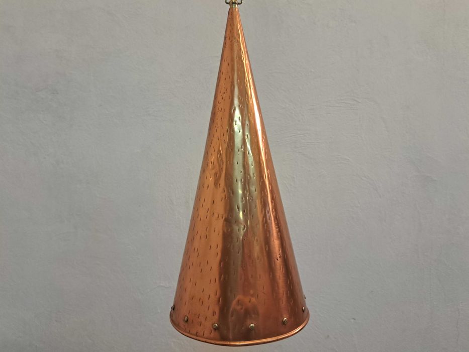 Lampa duńska skandynawska miedziana stożek E.S. Horn Aalestrup wysoki wąski