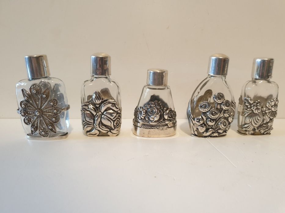 Beautiful antique perfume bottles with Portuguese silver