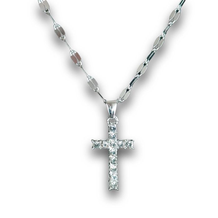 Naszyjnik splot Singapur 42+6 cm krzyżyk z cyrkoniami