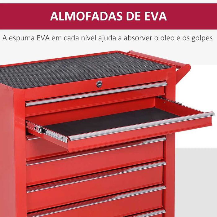 Carrinho de Ferramentas com 7 Gavetas  69x33x75 cm Vermelho