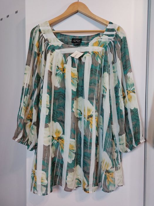 Zielona koszula w kwiaty 46 bluzka w kwiaty XXL koszulka top tunika 46
