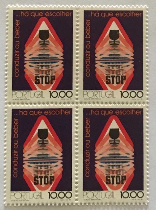 Quadra de selos de 10$00-Campanha contra o alcoolismo na estrada-1982