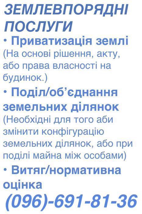 ПРИВАТИЗАЦІЯ, ВИНОС МЕЖІ, зміна цільового, кадастровий номер, поділ
