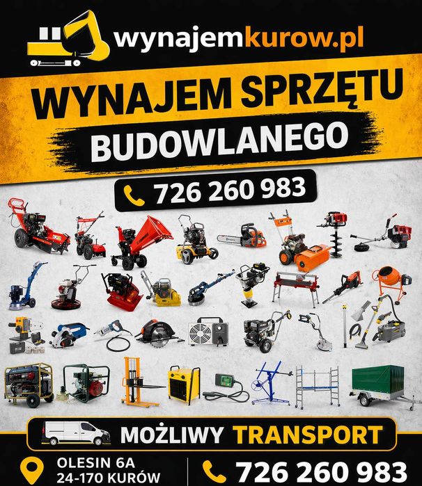 Wypożyczalnia Wynajem sprzętu budowlanego ogrodniczy remontowy Kurów Puławy Nałęczów Dowóz transport