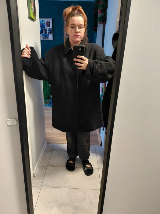 Męski klasyczny płaszcz xxl elegancki czarny kaszmir wełna