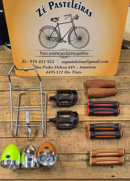 Suporte bagagem/carga pasteleira/city bike/frontal/punhos/pedais/farol