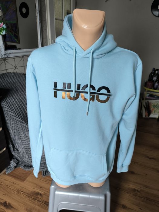 Hugo bluza męska z kapturem błękitna kangurka xL