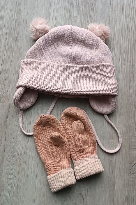 Zimowa różowa czapka i rękawiczki 86/92 h&m
