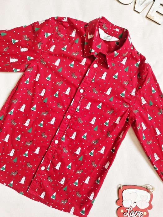 Новорічна Різдвяна сорочка H&M хлопчик 8-9 р рубашка